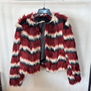 Vibrant Red and Black Striped Teddy Jacket
